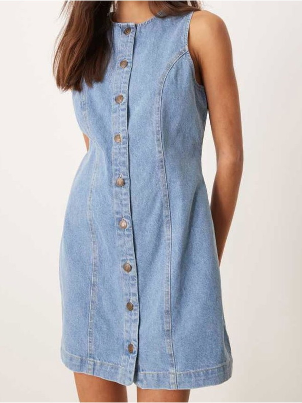 Button-Front Light Blue Denim Mini Dress